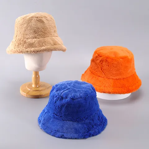 Sombrero de Pescador de Invierno de Pelo de Conejo Sintético para Mujer Cálido Peluche Engrosado Cortavientos Color Sólido
