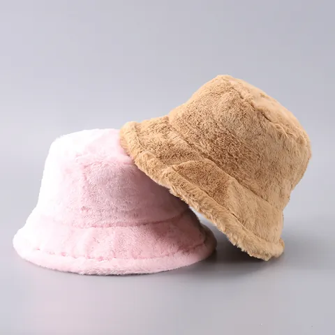 Sombrero de Pescador de Invierno de Pelo de Conejo Sintético para Mujer Cálido Peluche Engrosado Cortavientos Color Sólido