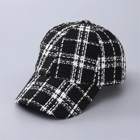 Women's Retro Tweed Houndstooth Baseball Cap Vintage Plaid Sequin Duck Tongue Hat Adjustable Winter Warm Fashion Casual Sun Hat