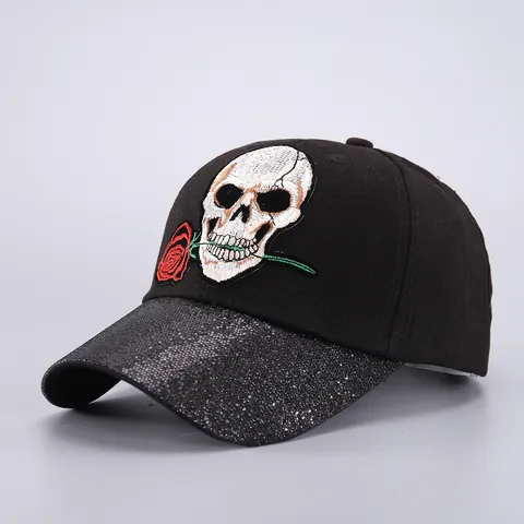 Gorra de Béisbol de Halloween de Poliéster Bordada Calavera Calabaza Araña Lentejuelas Ajustable Punk Hip Hop Sombrero Hombre Mujer