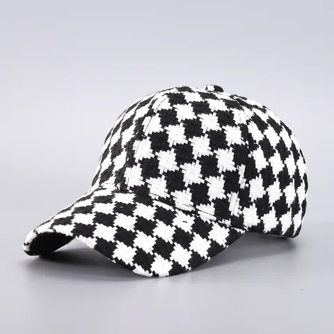 Elegant Women Houndstooth Tweed Baseball Cap Vintage Plaid Sequin Sun Hat Outdoor Daily Travel Adjustable Fashion Accessory