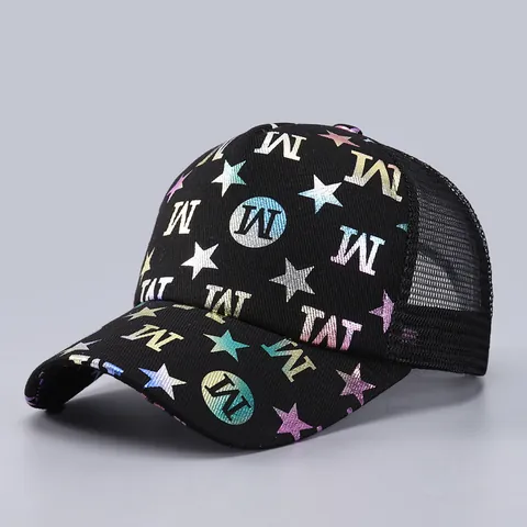 Berretto da Baseball Unisex con Stampa di Lettere e Stelle Iridescenti Cappello Trucker in Mesh Traspirante Snapback