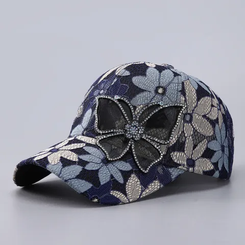 Women's Lace Butterfly Baseball Cap Rhinestone Floral Pattern Breathable Mesh Sun Hat Adjustable Elegant Fashion Outdoor Hat