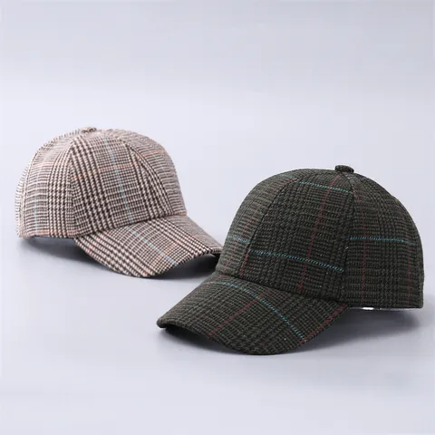Retro Cotton Polyester Houndstooth Plaid Baseball Cap For Men Women Adjustable Japanese Style Sun Hat Casual Outdoor Headwear