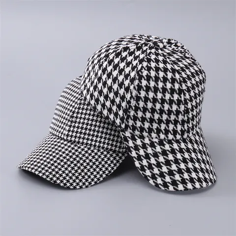 Retro Cotton Polyester Houndstooth Plaid Baseball Cap For Men Women Adjustable Japanese Style Sun Hat Casual Outdoor Headwear