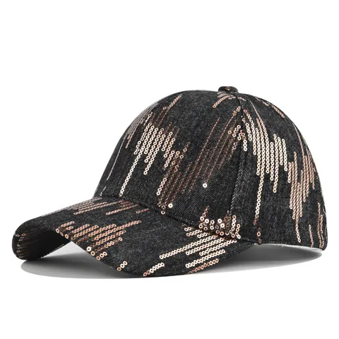 Fashion Sequin Denim Baseball Cap Sun Protection Adjustable Casual Outdoor Sport Hat For Women Men