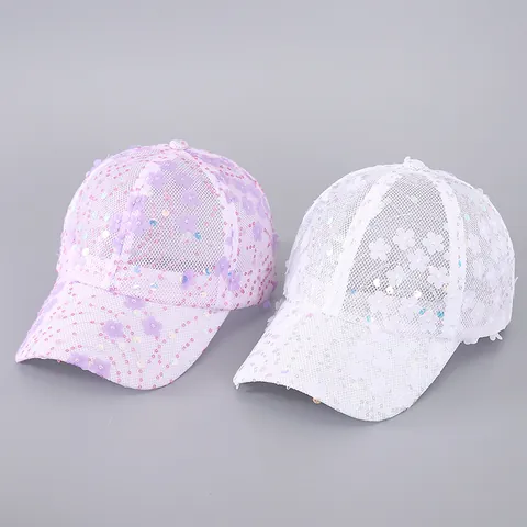 Cappellino da Baseball da Donna in Pizzo con Fiori e Paillettes a Rete Traspirante Regolabile Cappello da Sole per Esterni