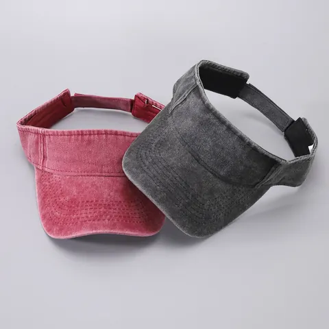 Washed Cotton Sun Visor Hat For Men Women Adjustable Breathable Denim Style Sport Leisure UV Protection Sunshade Open Top Cap