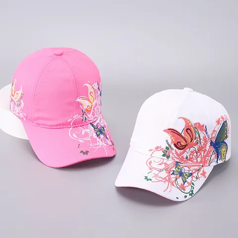 Dames Mode Katoen Honkbalpet Met Vlinder Bloem Borduurwerk Pailletten Verstelbare Zonnescherm Outdoor Sport Hoed