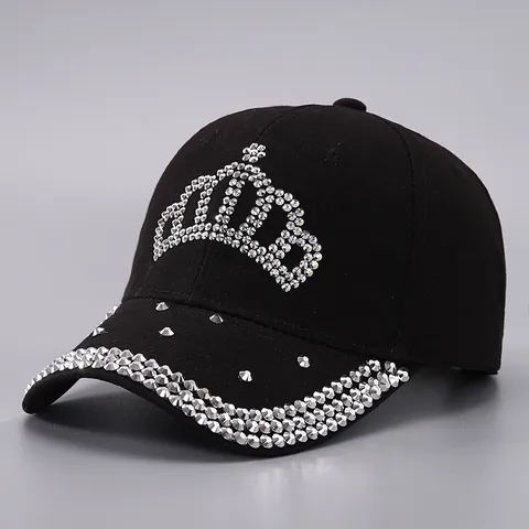 Berretto da Baseball da Donna con Corona di Strass in Cotone Scintillante Cappello da Sole Regolabile con Cristalli Lucidi