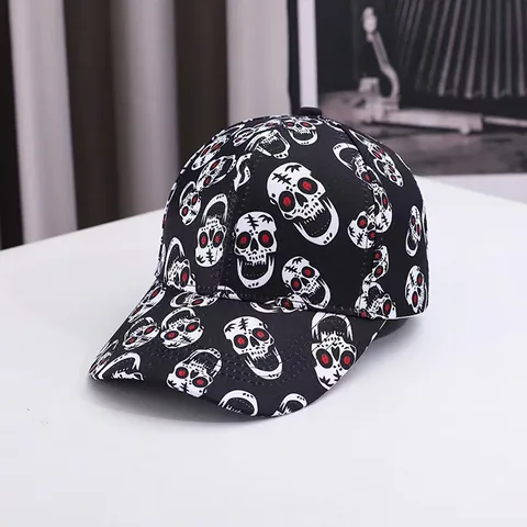 Halloween Skull Pumpkin Bat Print Baseball Cap Polyester Curved Brim Adjustable Hip Hop Streetwear Hat For Men Women Party