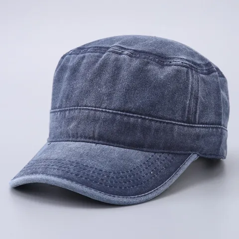 Washed Cotton Cadet Cap Vintage Military Flat Top Hat Adjustable Solid Color Sun Protection Outdoor Casual Men Women Cap