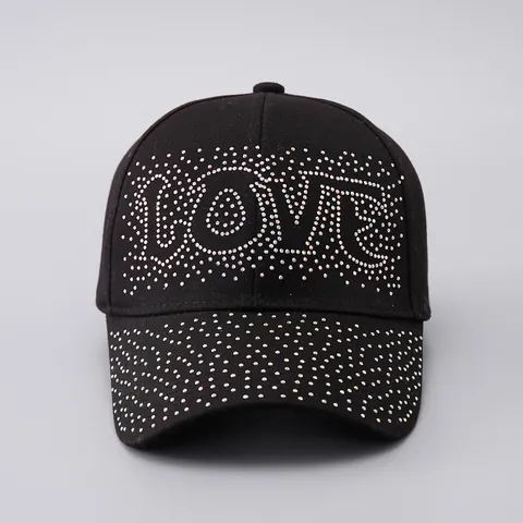 Women's Fashion Rhinestone LOVE Letter Baseball Cap Adjustable Cotton Denim Heart Pattern Sunshade Hat Casual Bling Headwear