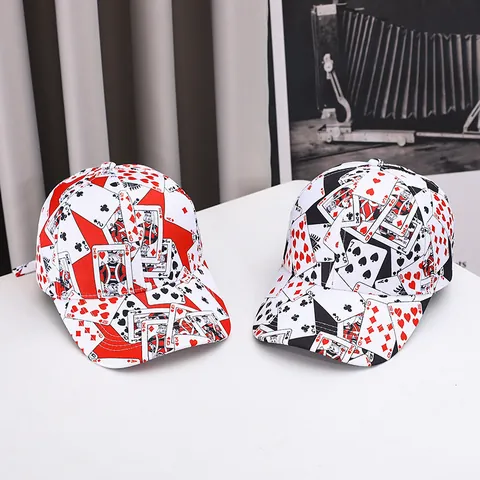 Unisex Playing Card Print Baseball Cap Hip Hop Streetwear Adjustable Curved Brim Sun Hat For Men Women Polyester Hat