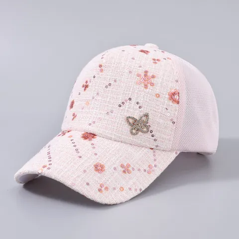 Women's Sequin Butterfly Tweed Baseball Cap Breathable Mesh Back Sunshade Hat For Summer Spring Fashion Casual Cap