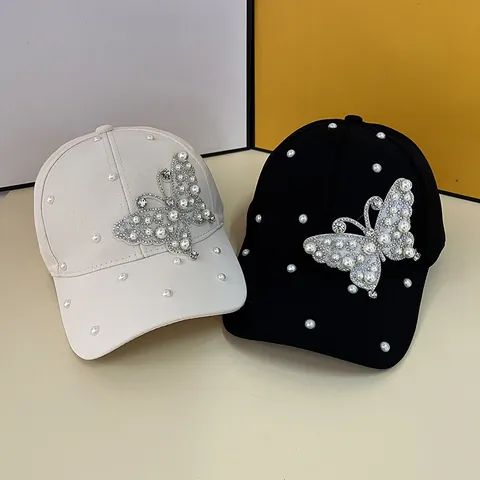 Casquette de Baseball Élégante pour Femmes Papillon Strass Künstliche Perle Chapeau de Soleil en Polyester Décoratif Pour Voyage d'Été