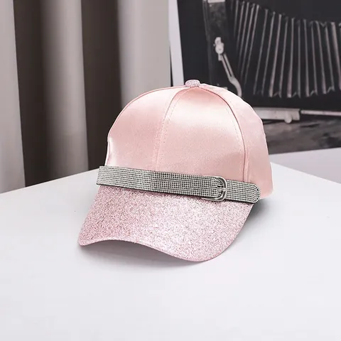 Berretto da Baseball in Raso alla Moda Donna Tesa con Paillettes e Strass Tesa Curva Regolabile Cappello Parasole con Fibbia in Strass