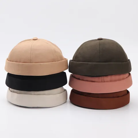 Retro Cotton Brimless Docker Hat For Men Women Solid Color Adjustable Miki Hat Casual Hip Hop Beanie Cap