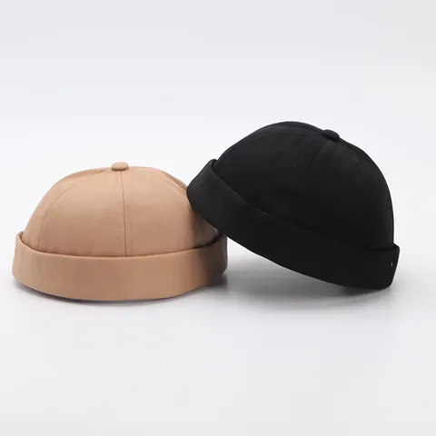 Retro Cotton Brimless Docker Hat For Men Women Solid Color Adjustable Miki Hat Casual Hip Hop Beanie Cap