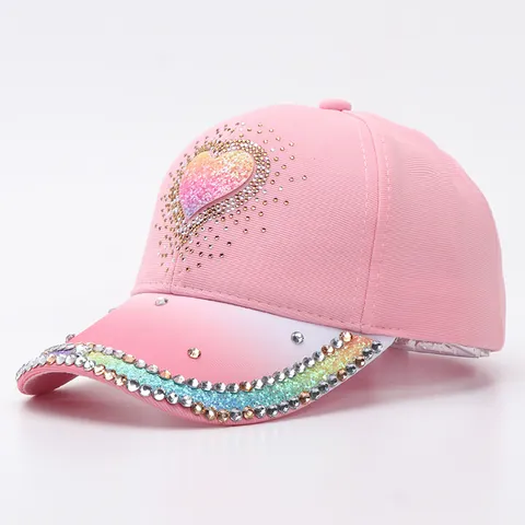 Berretto da Baseball da Donna alla Moda con Farfalla Cuore Sposa Strass Sfumato Glitter Regolabile per Feste Matrimoni