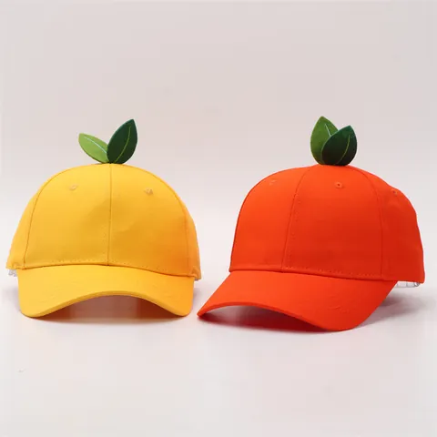 Cute Fruit Design Baseball Cap With Green Leaf Cotton Curved Brim Adjustable Sun Hat For Parent Child Orange Yellow