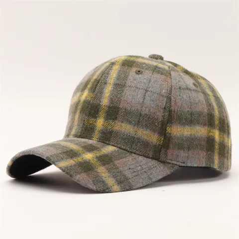 Berretto da Baseball Plaid in Stile Britannico Retrò Invernale Caldo Tessuto di Peluche Regolabile Tesa Curva Cappello per Uomo Donna