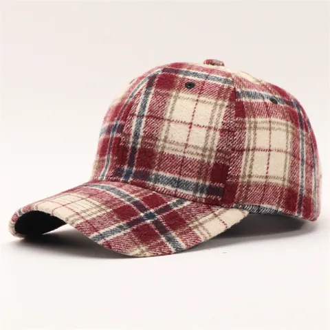 Berretto da Baseball Plaid in Stile Britannico Retrò Invernale Caldo Tessuto di Peluche Regolabile Tesa Curva Cappello per Uomo Donna