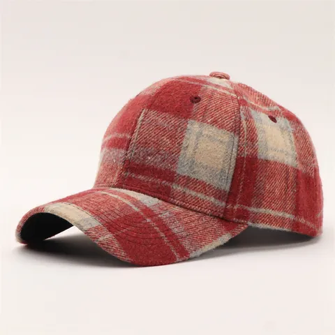 Casquette de Baseball Classique en Laine à Carreaux Pour Femmes Hommes Automne Hiver Chaud Motif Pied-de-poule Bord Incurvé Ajustable