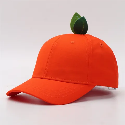 Cute Fruit Design Baseball Cap With Green Leaf Cotton Curved Brim Adjustable Sun Hat For Parent Child Orange Yellow