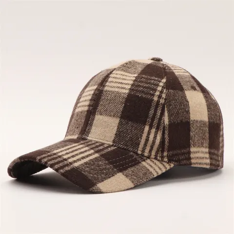 Casquette de Baseball Classique en Laine à Carreaux Pour Femmes Hommes Automne Hiver Chaud Motif Pied-de-poule Bord Incurvé Ajustable