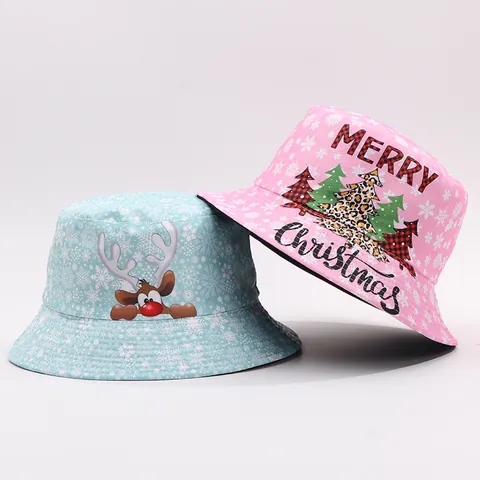 Weihnachten Fischerhut Polyester Digitaldruck Weihnachtsmann Rentier Schneemann Muster Winter Sonnenhut Party Deko Für Damen Herren