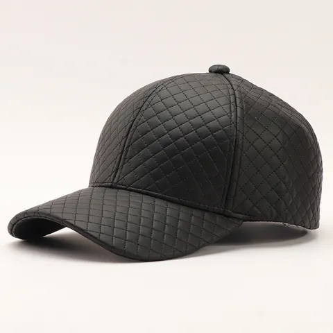 Berretto da Baseball in Pelle PU Trapuntata a Rombi per Uomo Donna Moda Pendolare Caldo Antivento Regolabile