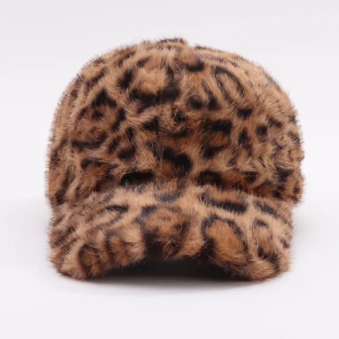 Dames Baseballpet Met Luipaardprint Van Dik Faux Nertsbont Winter Warm Pluche Mode Woon-werkverkeer Verstelbare Pet