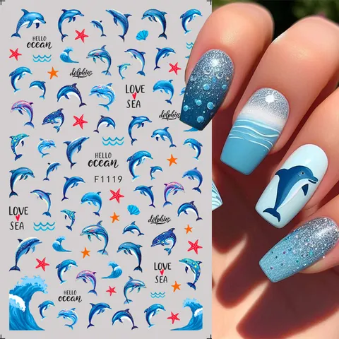 Adesivi per Nail Art 3D Tema Oceano Sirena Delfino Pesce Rosso Corallo Modello Adesivo Manicure Decalcomanie per Donna DIY