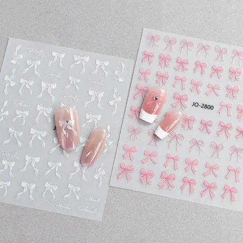 Bow-knot Ribbon Nail Art Stickers Ultra Thin Adhesive Decals Sweet Ins Style White Pink Black Blue Yellow DIY Manicure Decoration For Women