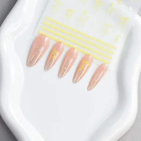 Bow-knot Ribbon Nail Art Stickers Ultra Thin Adhesive Decals Sweet Ins Style White Pink Black Blue Yellow DIY Manicure Decoration For Women
