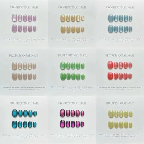 Handmade Short Round Square Press On Nails Cat Eye Magnetic Glitter False Nails Professional Salon Daily Manicure For Women