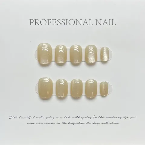 Handmade Cat Eye Press On Nails Set Short Round Square Champagne Shimmer Rainbow Laser Reusable Fake Nails For Women Jewelry