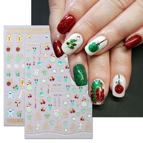 Christmas Nail Art Stickers Gold Stamping Cartoon Santa Claus Reindeer Snowflakes Self Adhesive Manicure Decoration For Women