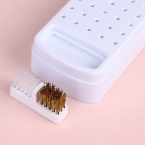 Professional Nail Drill Bit Cleaning Storage Box With Dual Head Copper And Nylon Brush Portable Manicure Tools Cleaner Case