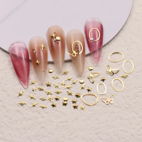 Decoraciones de Arte de Uñas de Metal Mixto Oro Plata Luna Estrellas Mariposas Amuletos Para Accesorios de Manicura DIY