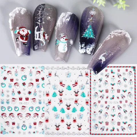 Laser Silver Christmas Nail Art Stickers 3D Self Adhesive Decals Santa Snowman Snowflake Tree For Women DIY Manicure Decoration