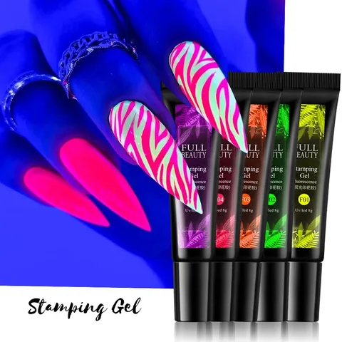 Gel de Estampado de Uñas de Fluorescencia Curado UV LED Pegamento de Impresión de Arte de Uñas Esmalte Gel Fluorescente para Decoración DIY Mujer