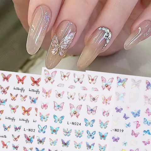 Holographische Schmetterling Nagelkunst Aufkleber Laser Aurora 3D Schmetterling Nagel Decals Für Maniküre Exquisite Nageldekor