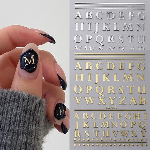 Lussuosi Adesivi per Nail Art Metallici a Rilievo 3D Stile Sigillo di Ceralacca Lettere Stelle Celesti Fiocchi di Neve Punk Fiamme Decalcomanie per Donna DIY Manicure