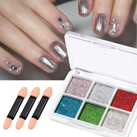 Festes Nagel Spiegelpuder Metallisch Chrom Magie Glitzer Palette Mit Schwamm Applikatoren Für Nail Art Dekoration Damen DIY