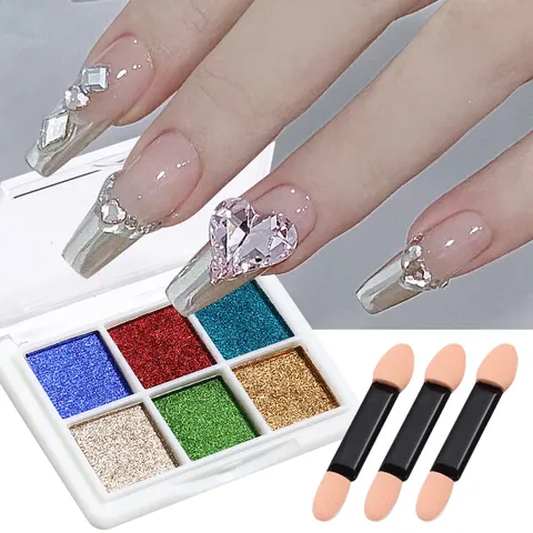Festes Nagel Spiegelpuder Metallisch Chrom Magie Glitzer Palette Mit Schwamm Applikatoren Für Nail Art Dekoration Damen DIY