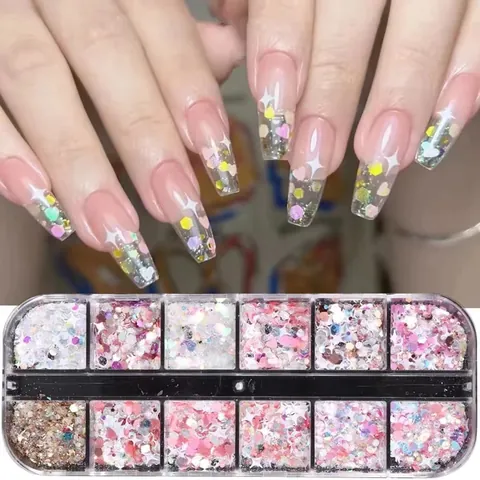 Nagelkunst Pailletten Glitter Unregelmäßige Stern Herz Mond Formen Rosa Holografisch Funkelnd Nageldekorationen Für Damen DIY Maniküre Sortiment