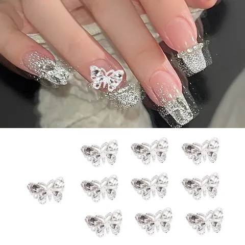 3D Butterfly Nail Art Charms Alloy Rhinestone Inlaid Hollow Zirconia Jewelry Manicure Decoration For Women DIY Nails Accessories