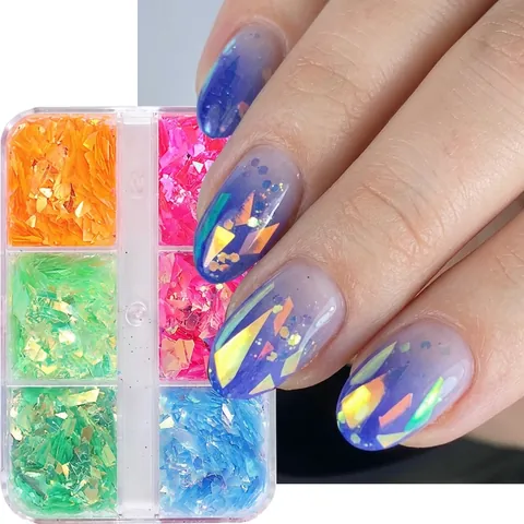 Mixed Color Aurora Nail Art Sequins Holographic Flakes Irregular Cellophane Fragments For Nail Decoration DIY Manicure